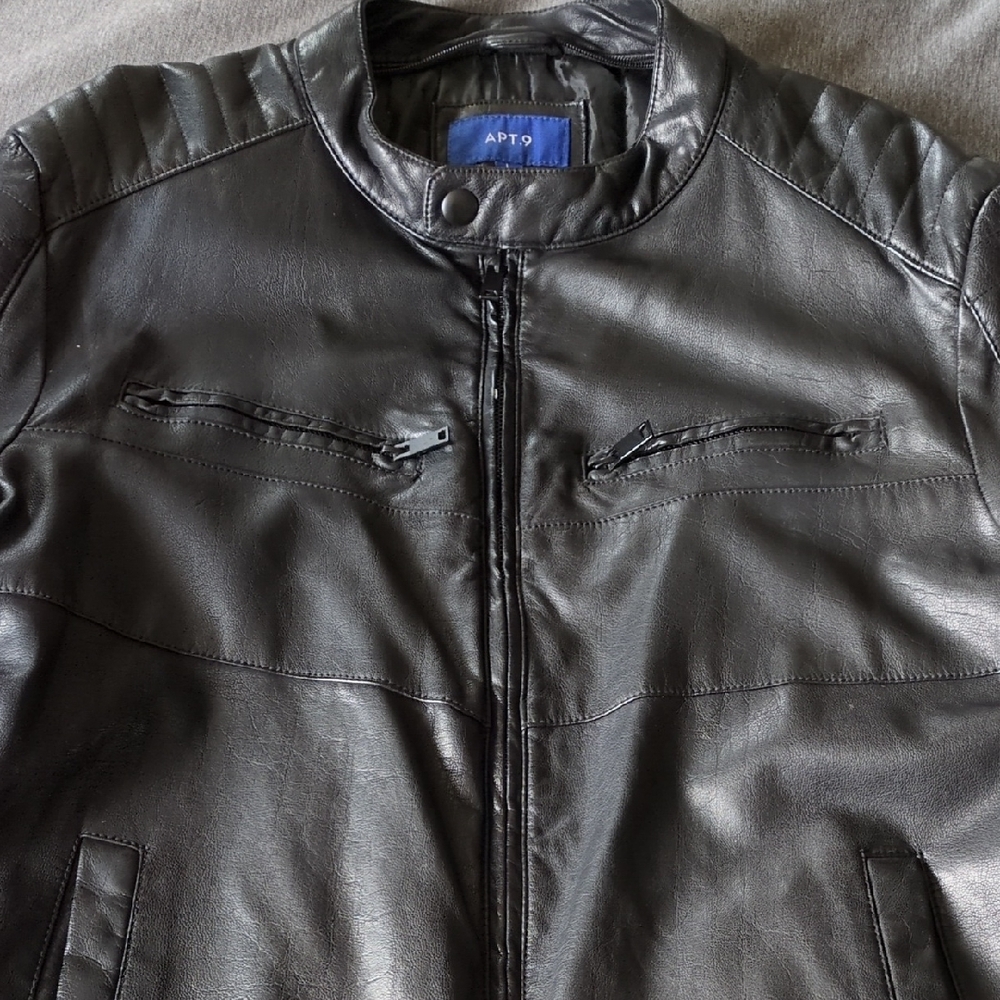 Apt. 9 Black Faux Leather Bomber Jacket With Detachable Hood